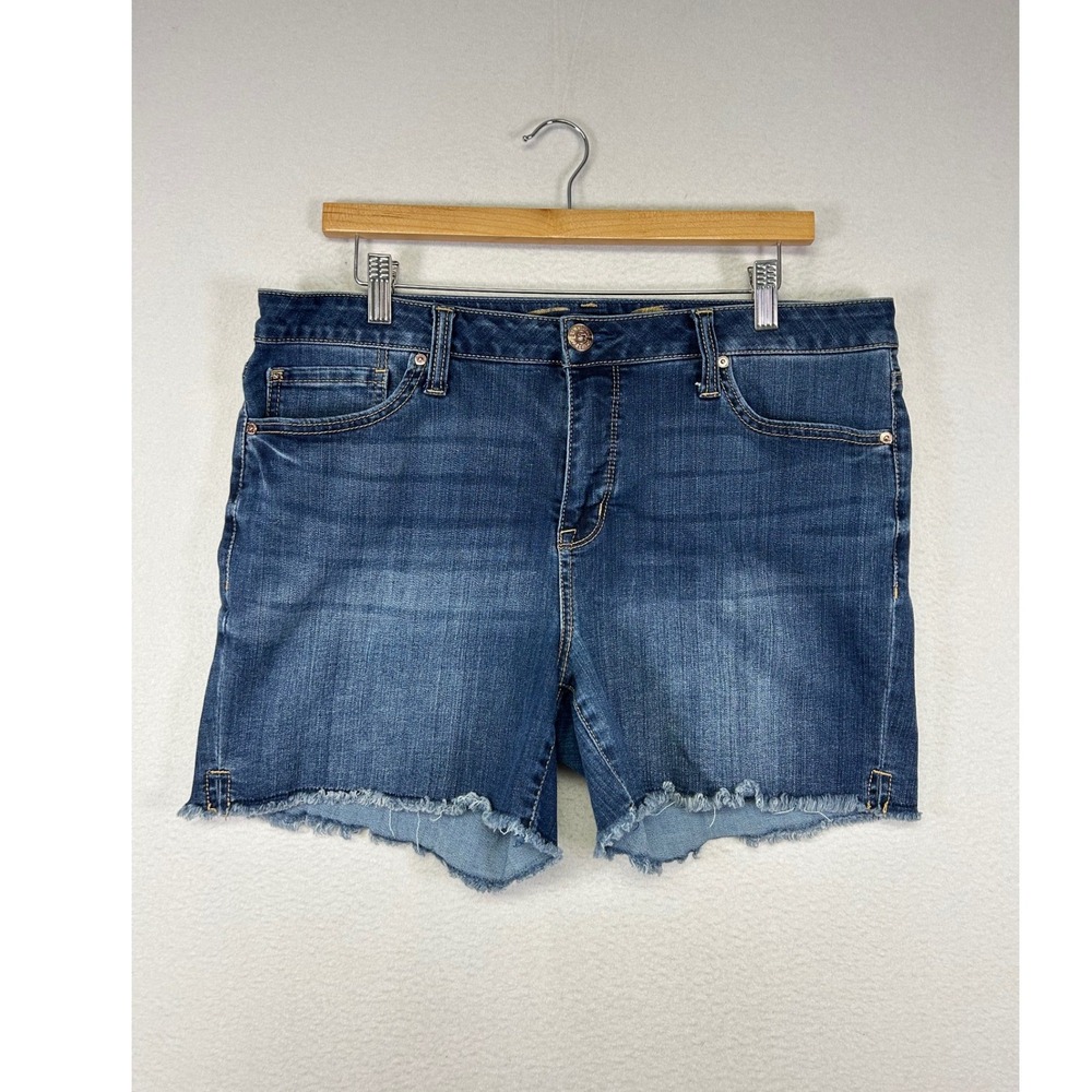 Summer Casual Seven7 Womens 12 Blue Raw Hem Mid Rise Stretch Denim Shorts 5690